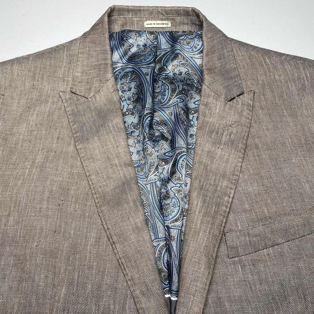 Joe Joseph Abboud Blazer 42XL Linen 2B2V Slim Fit Peak Lapel Brown Taupe